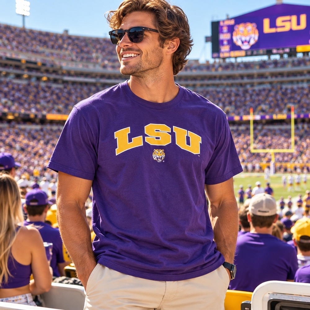 LSU Tigers Purple Gold Logo T-Shirt Mens 2XL Delta Pro Weight College Football